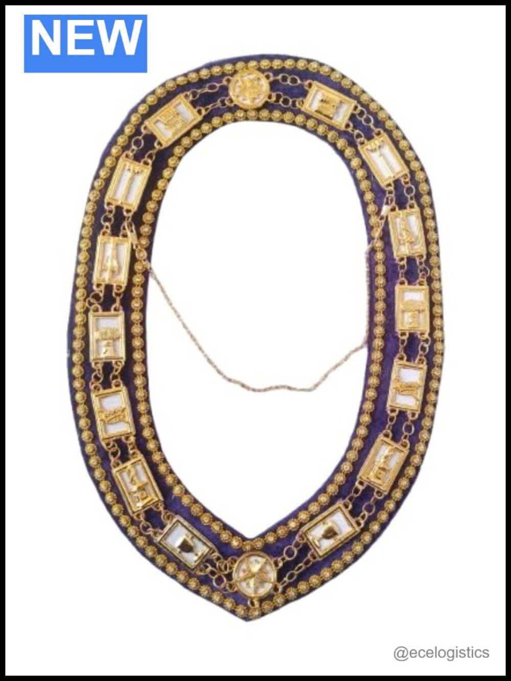 Masonic OES Chain Collar Gold Plated Rhinestone White Back Plates